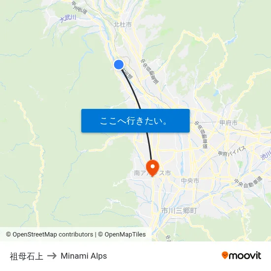 祖母石上 to Minami Alps map
