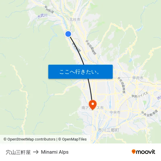 穴山三軒屋 to Minami Alps map