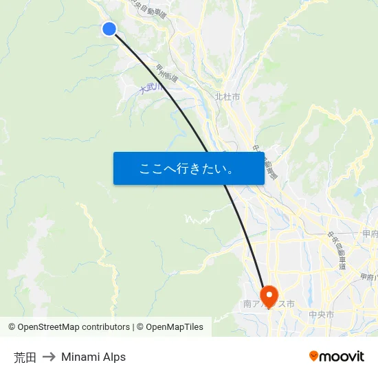 荒田 to Minami Alps map