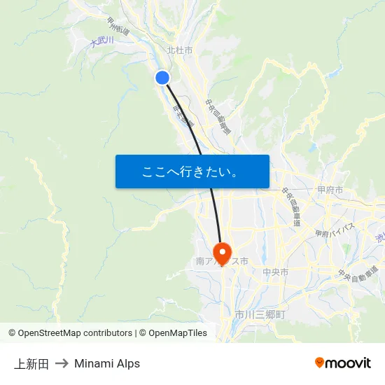 上新田 to Minami Alps map