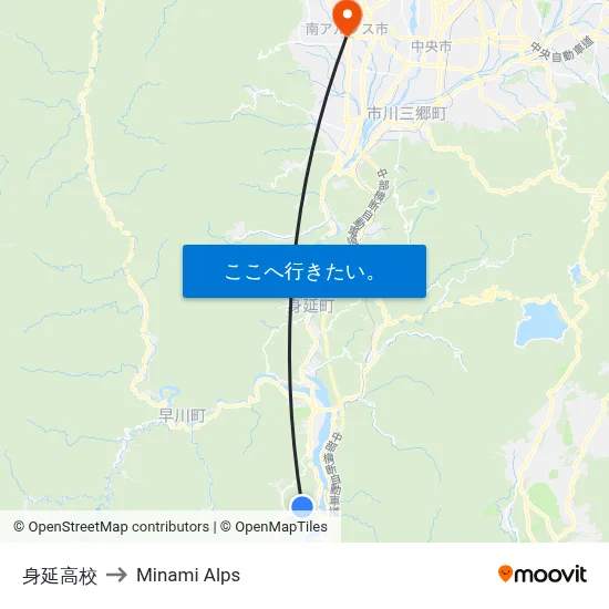 身延高校 to Minami Alps map