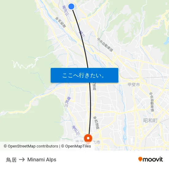 鳥居 to Minami Alps map