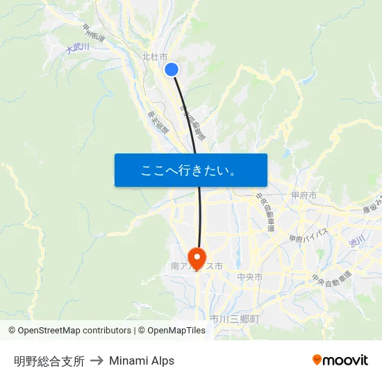 明野総合支所 to Minami Alps map