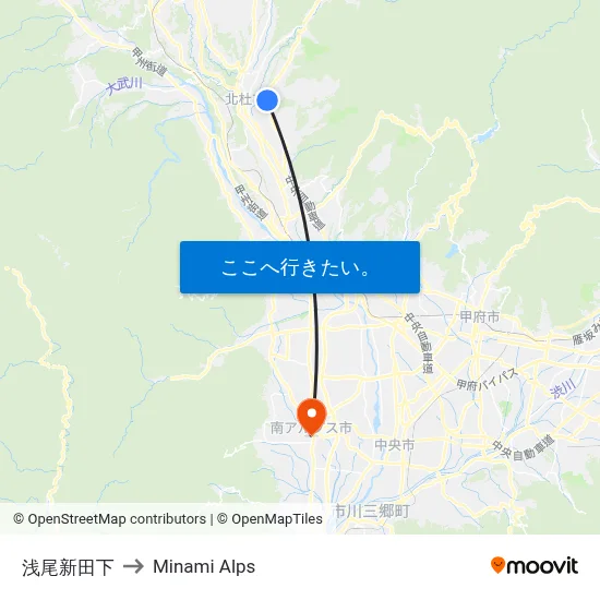 浅尾新田下 to Minami Alps map