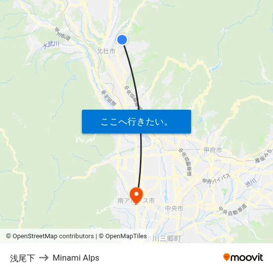 浅尾下 to Minami Alps map