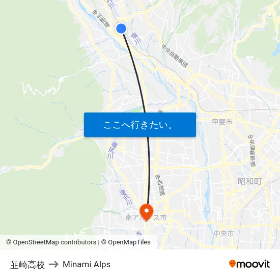 韮崎高校 to Minami Alps map