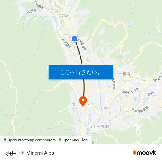 駒井 to Minami Alps map