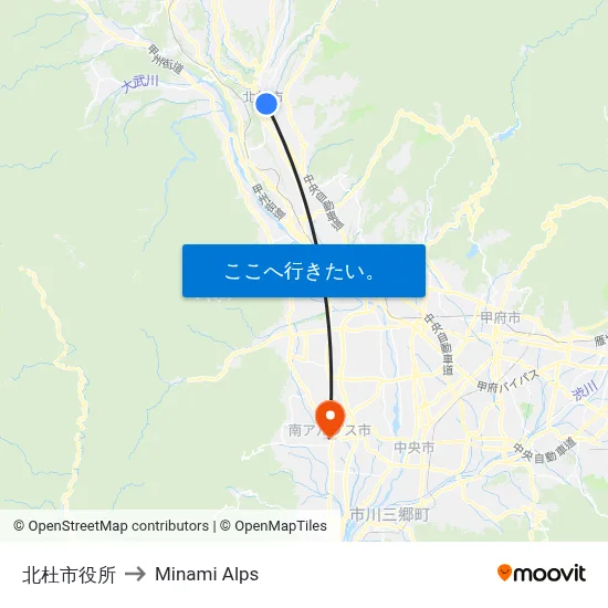北杜市役所 to Minami Alps map
