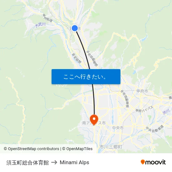 須玉町総合体育館 to Minami Alps map