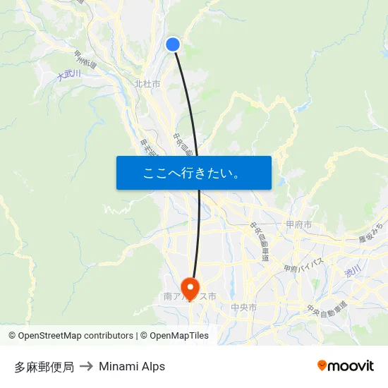 多麻郵便局 to Minami Alps map