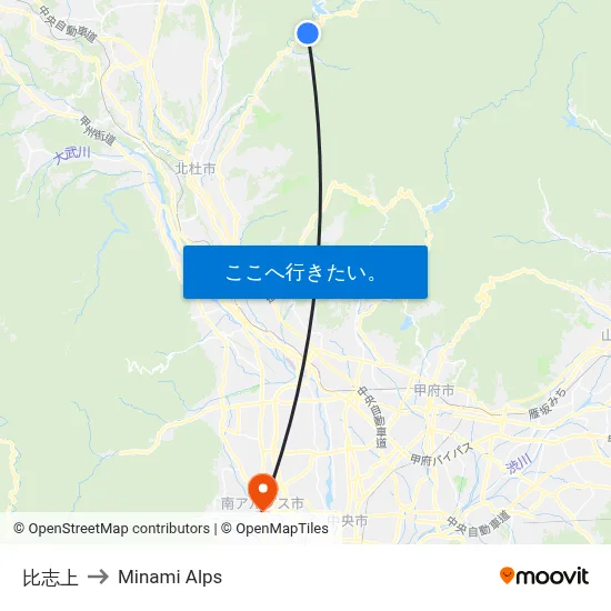 比志上 to Minami Alps map