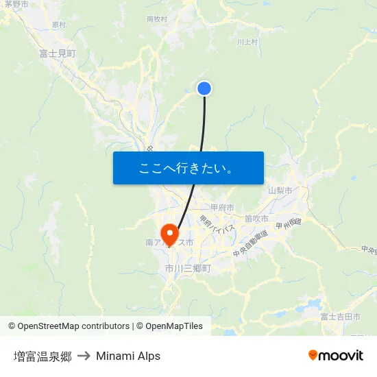 増富温泉郷 to Minami Alps map