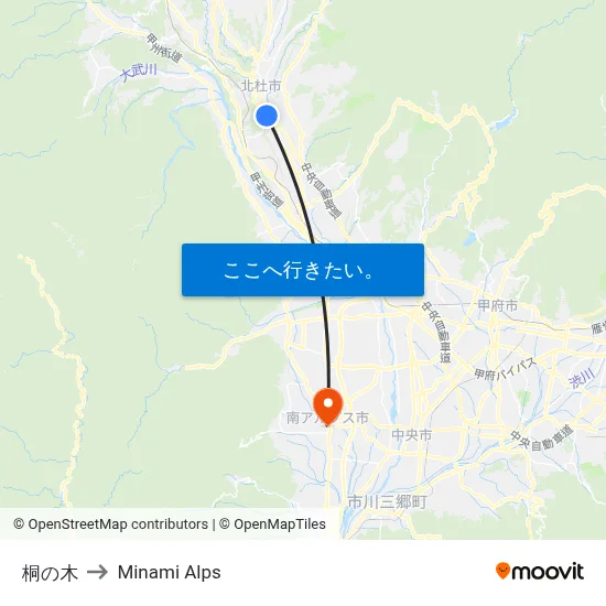 桐の木 to Minami Alps map