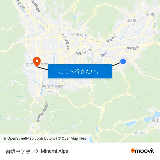 御坂中学校 to Minami Alps map
