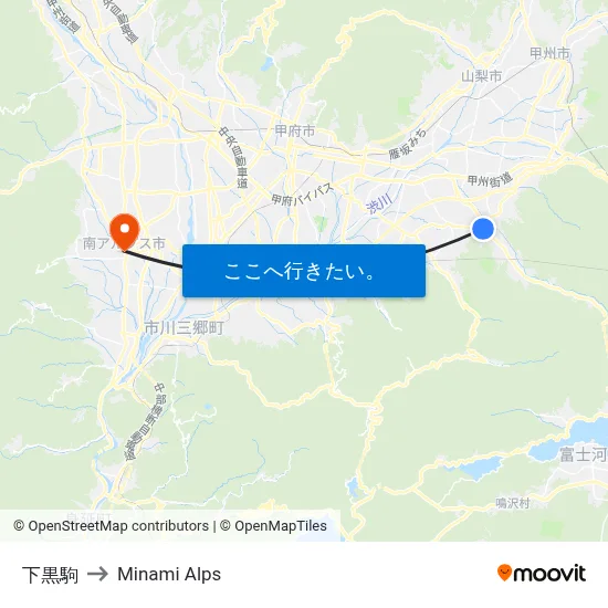 下黒駒 to Minami Alps map
