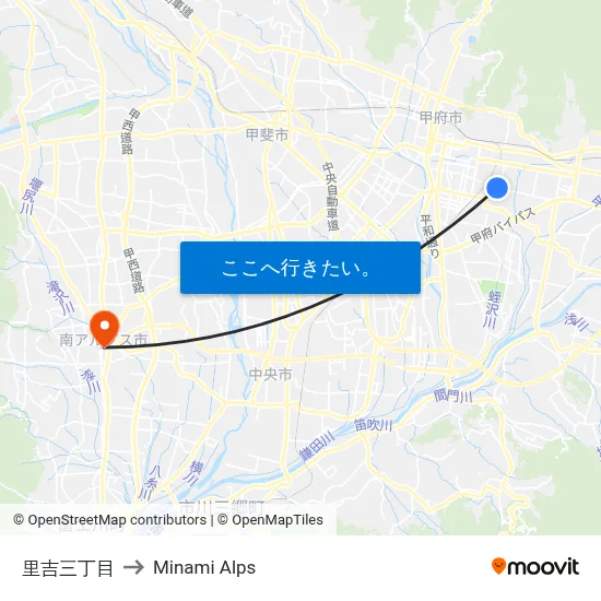 里吉三丁目 to Minami Alps map