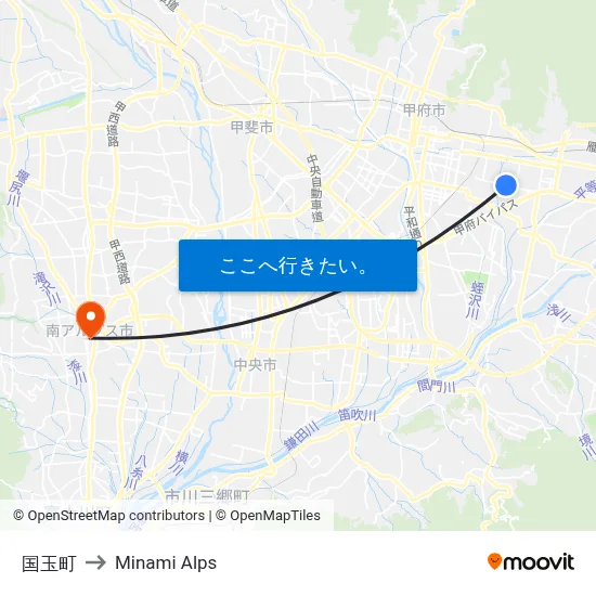 国玉町 to Minami Alps map