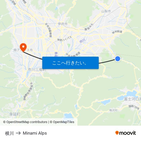 横川 to Minami Alps map