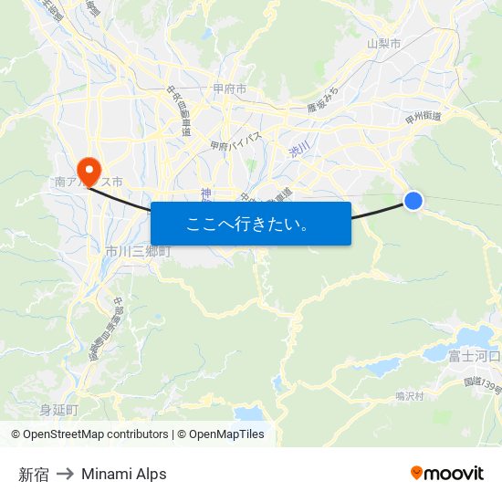 新宿 to Minami Alps map