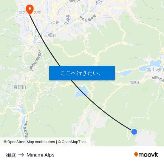 御庭 to Minami Alps map