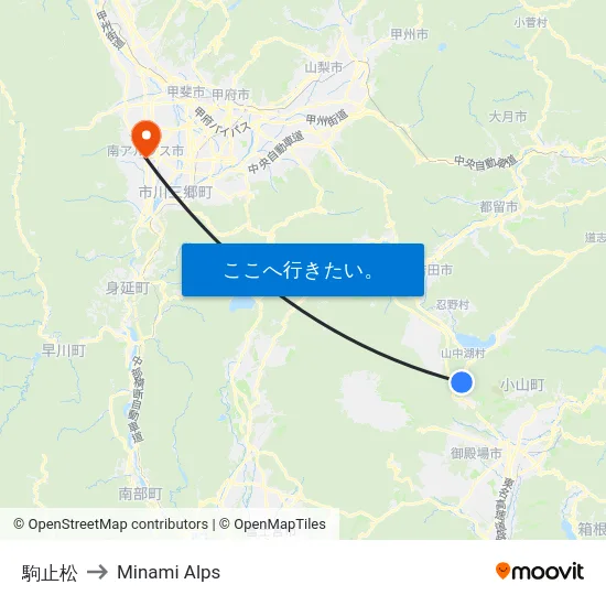 駒止松 to Minami Alps map