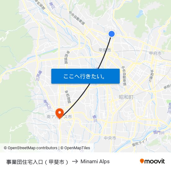 事業団住宅入口（甲斐市） to Minami Alps map