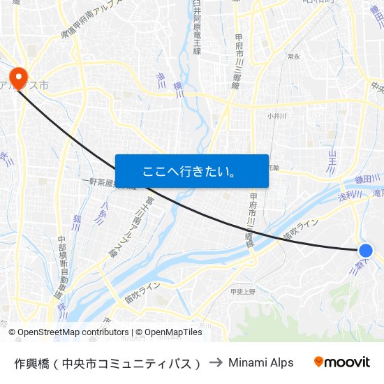 作興橋（中央市コミュニティバス） to Minami Alps map