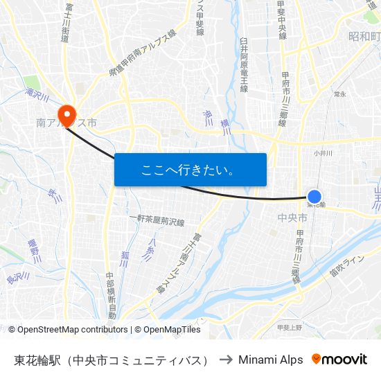 東花輪駅（中央市コミュニティバス） to Minami Alps map