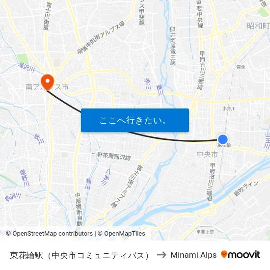 東花輪駅（中央市コミュニティバス） to Minami Alps map