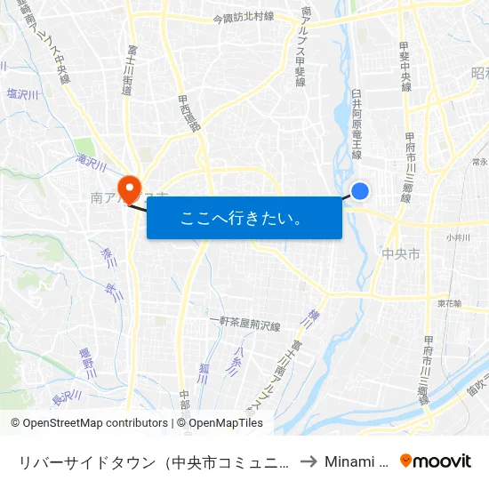 リバーサイドタウン（中央市コミュニティバス） to Minami Alps map