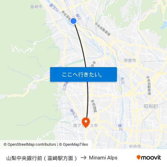 山梨中央銀行前（韮崎駅方面） to Minami Alps map