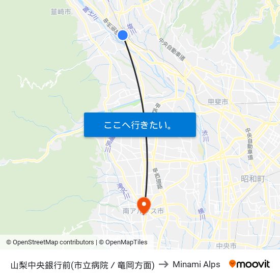 山梨中央銀行前(市立病院／竜岡方面) to Minami Alps map