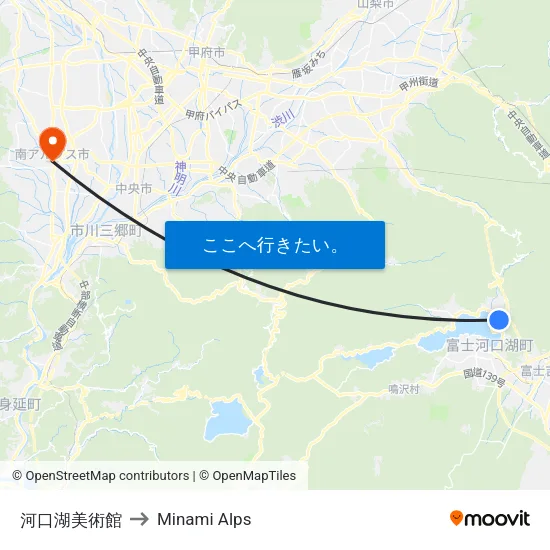 河口湖美術館 to Minami Alps map