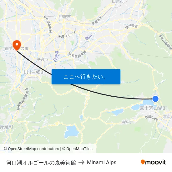 河口湖オルゴールの森美術館 to Minami Alps map