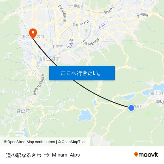 道の駅なるさわ to Minami Alps map
