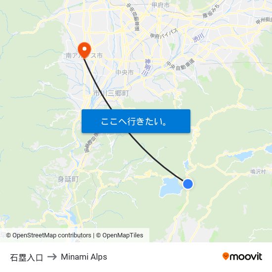 石塁入口 to Minami Alps map