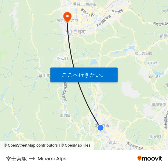 富士宮駅 to Minami Alps map