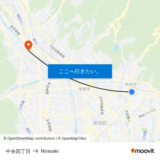 中央四丁目 to Nirasaki map