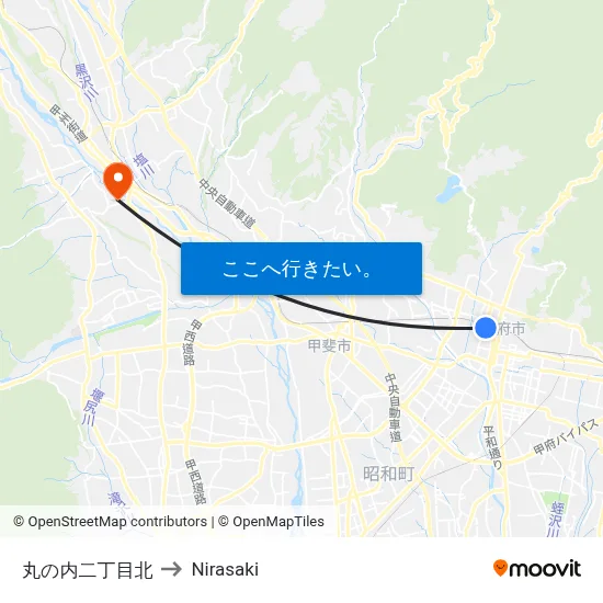 丸の内二丁目北 to Nirasaki map
