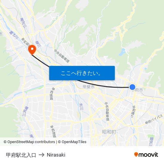甲府駅北入口 to Nirasaki map