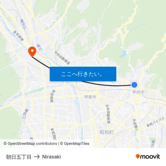 朝日五丁目 to Nirasaki map