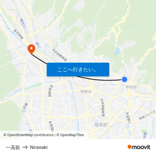 一高前 to Nirasaki map