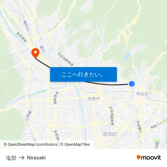 塩部 to Nirasaki map