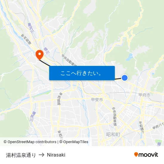湯村温泉通り to Nirasaki map