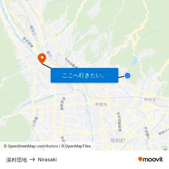 湯村団地 to Nirasaki map
