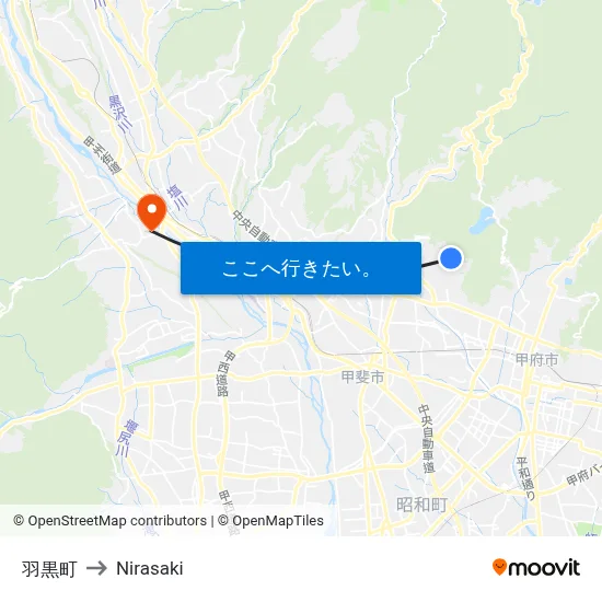 羽黒町 to Nirasaki map
