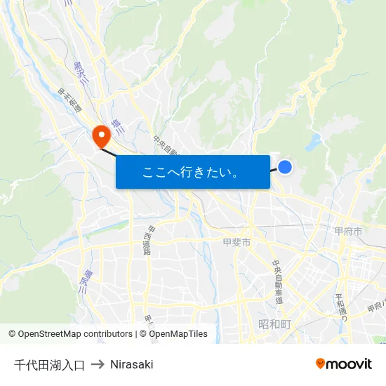 千代田湖入口 to Nirasaki map