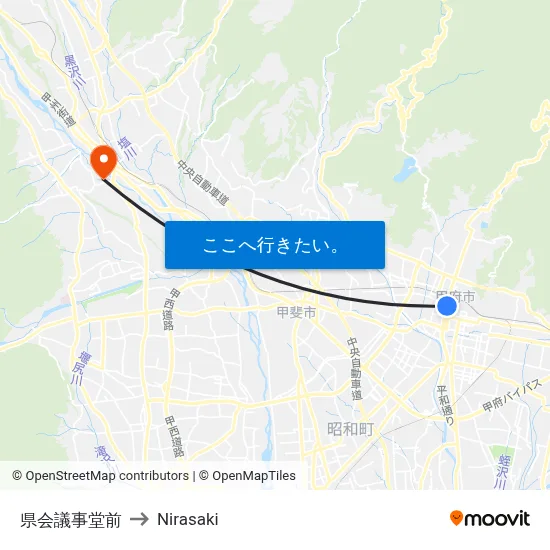 県会議事堂前 to Nirasaki map