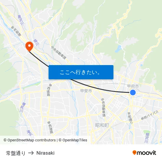 常盤通り to Nirasaki map