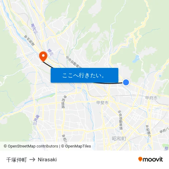 千塚仲町 to Nirasaki map